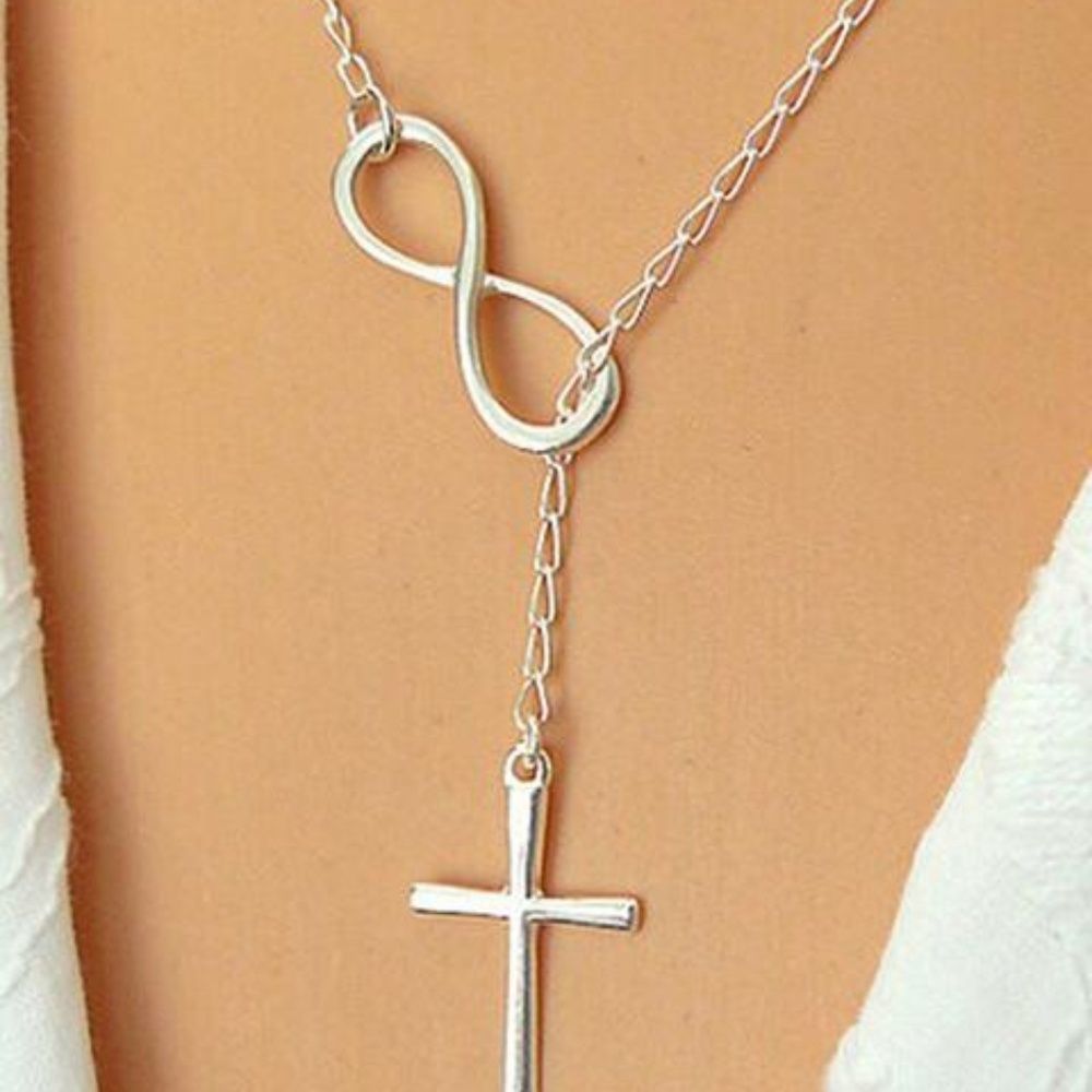 Cross and Infinity Lariat Necklace